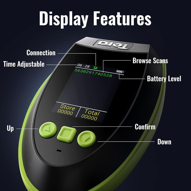 Tera Barcode Scanner Wireless with Screen: Pro Version 1D 2D QR with Setting Keypad Charging Cradle Works with Bluetooth 2.4G Wireless USB Wired Handheld Bar Code Reader HW0009 Green - Image 2